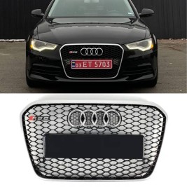 Решетка радиатора Audi A6 2011-2014год Черная с серой рамкой (в стиле RS)
