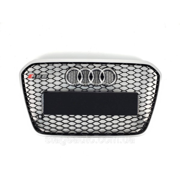 Решетка радиатора Audi A6 2011-2014год Черная с серой рамкой (в стиле RS)
