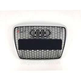 Решетка радиатора Audi A6 2004-2011год Черная с серой рамкой (в стиле RS)