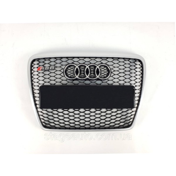 Решетка радиатора Audi A6 2004-2011год Черная с серой рамкой (в стиле RS)