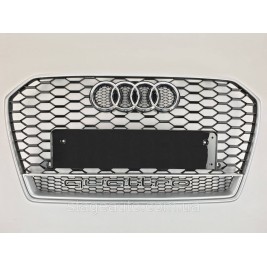 Решетка радиатора Audi A6 2014-2018год Черная с серой рамкой Quattro (в стиле RS)