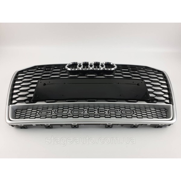Решетка радиатора Audi A6 2014-2018год Черная с серой рамкой Quattro (в стиле RS)