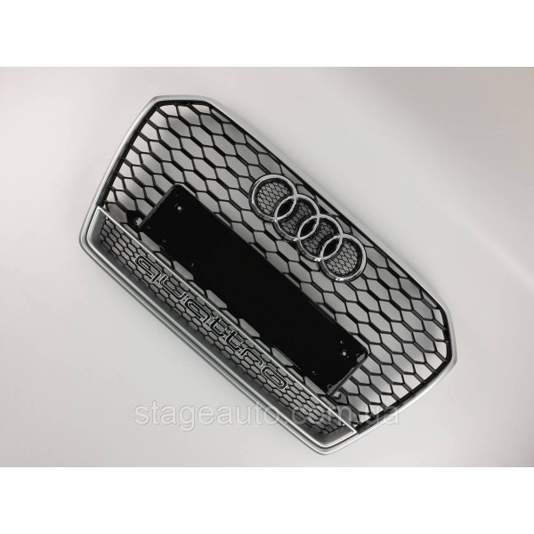 Решетка радиатора Audi A6 2014-2018год Черная с серой рамкой Quattro (в стиле RS)