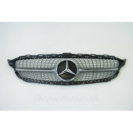 Решетка радиатора на Mercedes C-Class W205 2018-2020 год Diamond ( Серая с хром вставками )