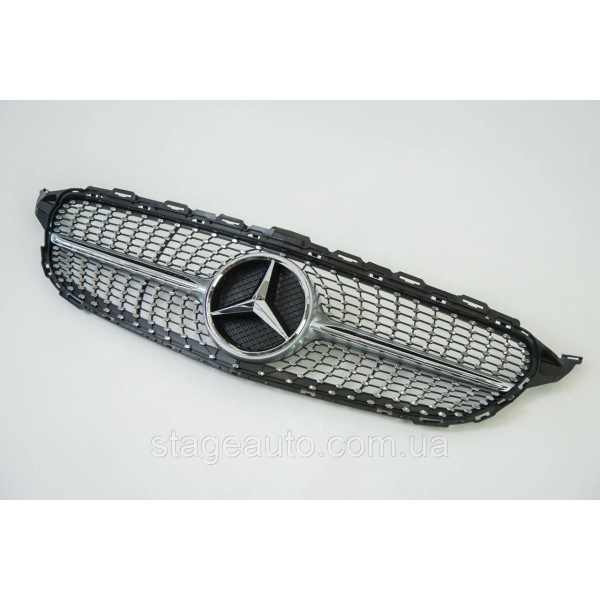 Решетка радиатора на Mercedes C-Class W205 2018-2020 год Diamond ( Серая с хром вставками )