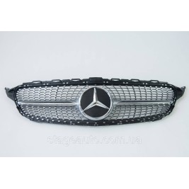 Решетка радиатора на Mercedes C-Class W205 2014-2018 год Diamond ( Серая с хром вставками )