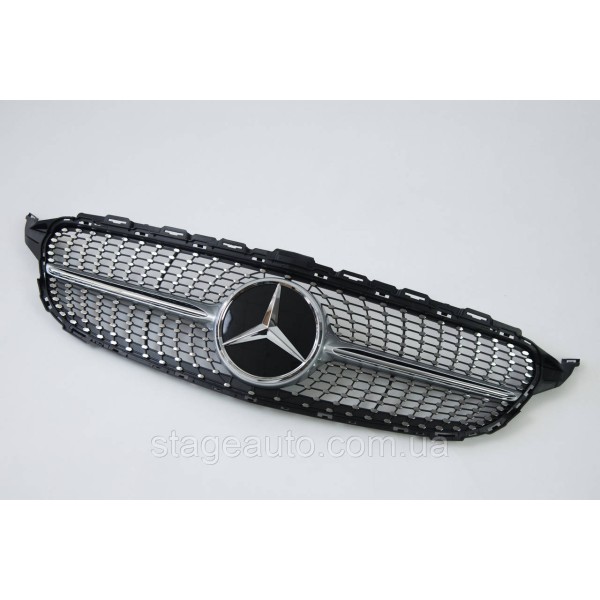 Решетка радиатора на Mercedes C-Class W205 2014-2018 год Diamond ( Серая с хром вставками )