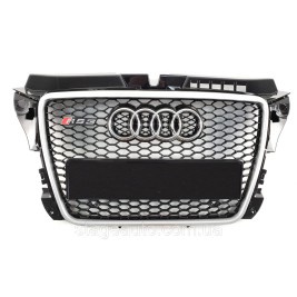 Решетка радиатора Audi A3 2008-2012год Черная с серой рамкой (в стиле RS)