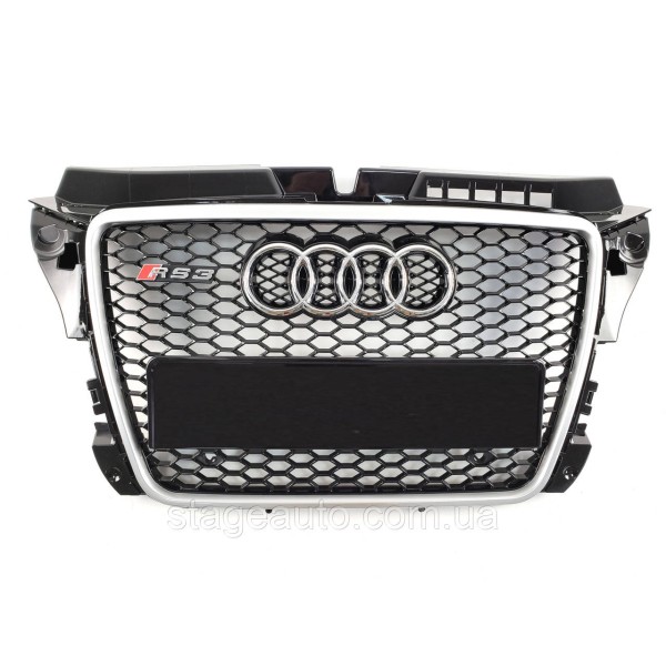 Решетка радиатора Audi A3 2008-2012год Черная с серой рамкой (в стиле RS)
