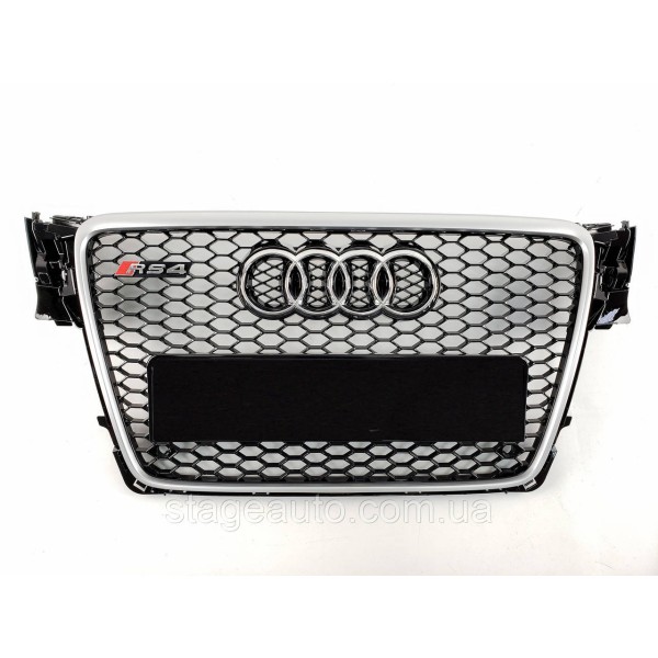 Решетка радиатора Audi A4 2007-2011год Черная с серой рамкой (в стиле RS)