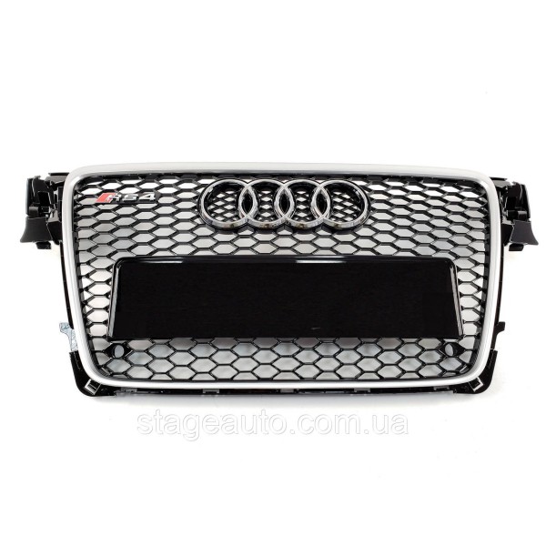 Решетка радиатора Audi A4 2007-2011год Черная с серой рамкой (в стиле RS)