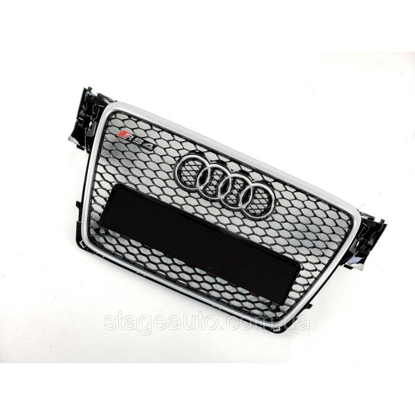 Решетка радиатора Audi A4 2007-2011год Черная с серой рамкой (в стиле RS)