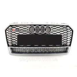Решетка радиатора Audi A7 2014-2017год Черная с серой рамкой Quattro (в стиле RS)