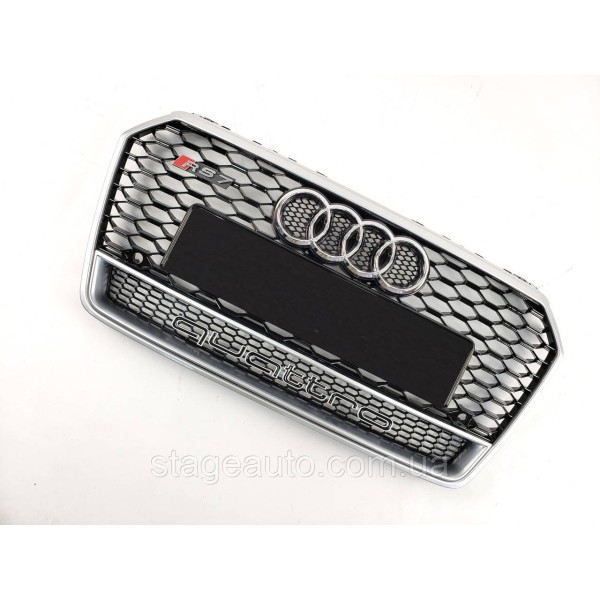 Решетка радиатора Audi A7 2014-2017год Черная с серой рамкой Quattro (в стиле RS)