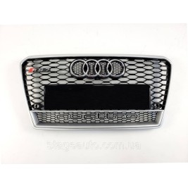 Решетка радиатора Audi A7 2010-2014год Черная с серой рамкой Quattro ( в стиле RS)