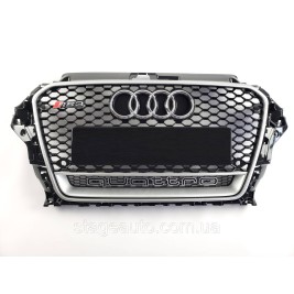 Решетка радиатора Audi A3 2013-2016год Черная с Серой Рамкой (QUATTRO в стиле RS)