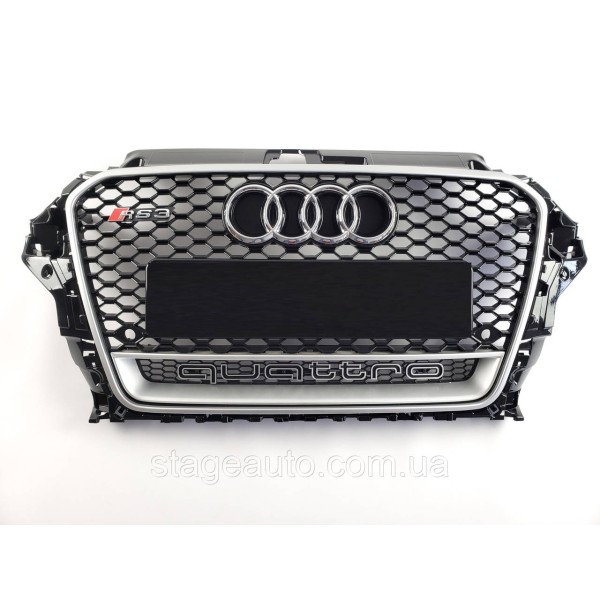 Решетка радиатора Audi A3 2013-2016год Черная с Серой Рамкой (QUATTRO в стиле RS)