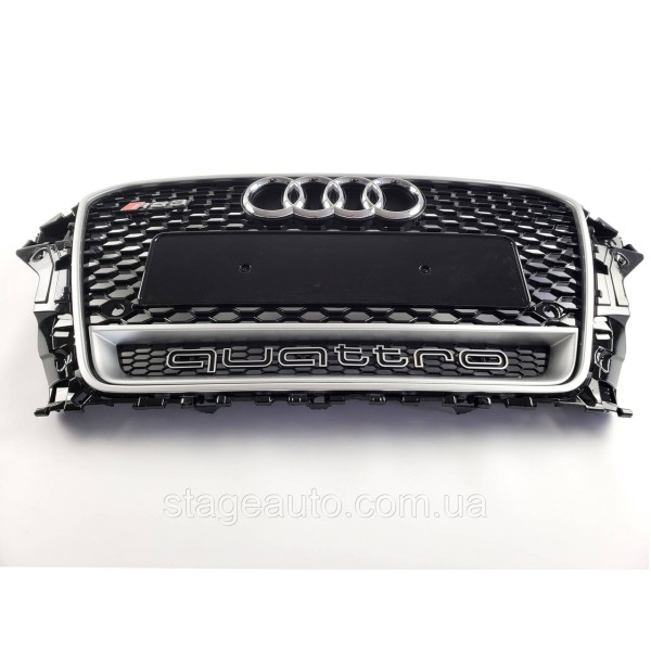Решетка радиатора Audi A3 2013-2016год Черная с Серой Рамкой (QUATTRO в стиле RS)
