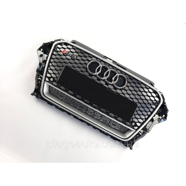 Решетка радиатора Audi A3 2013-2016год Черная с Серой Рамкой (QUATTRO в стиле RS)