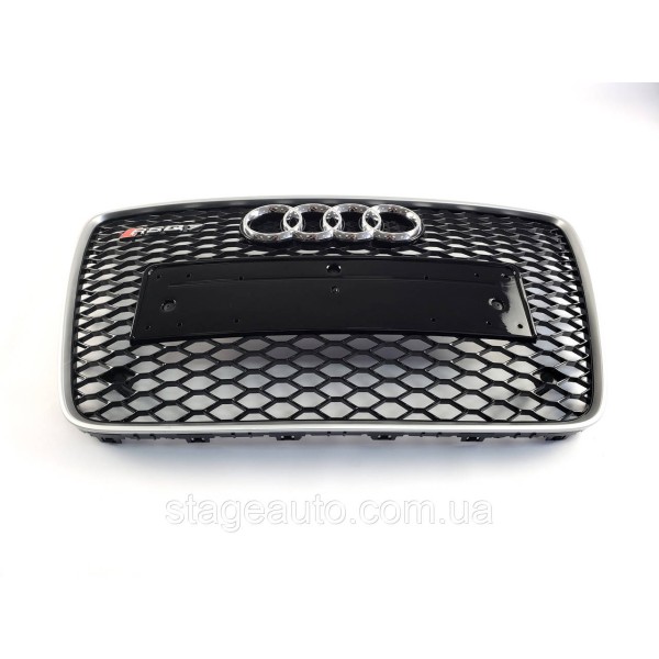 Решетка радиатора Audi Q7 2005-2015год Черная с серой рамкой (в стиле RS)