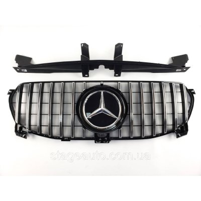 Решітка радіатора на Mercedes GLE-Class W167 2019-2022 рік GT Panamericana (Чорна з вертикальними хром смугами