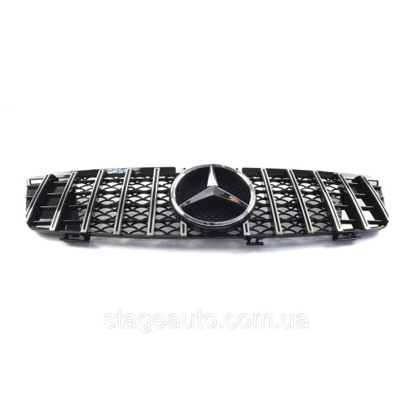 Решетка радиатора на Mercedes ML-Class W164 2005-2008 год GT Panamericana ( Черная с вертикальными хром полоск