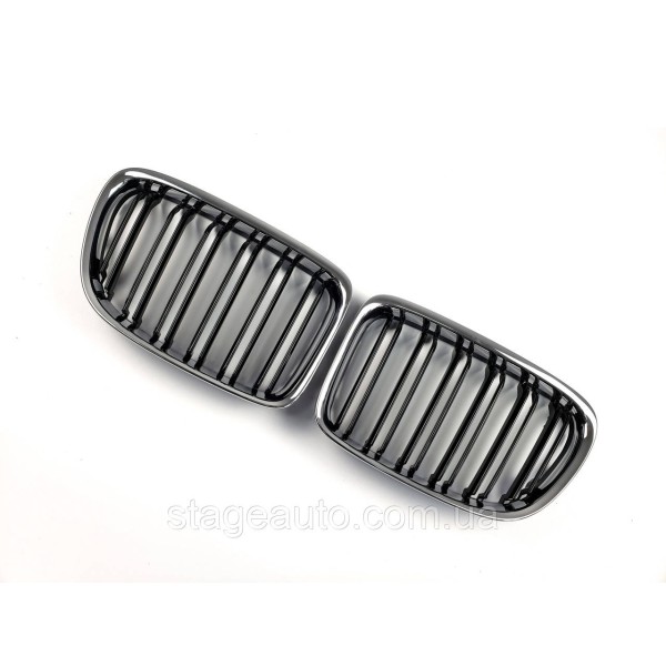 Ноздри на BMW X1 E84 2012-2015 год Черные Глянцевые Хром Рамка ( Двойные M-Look )