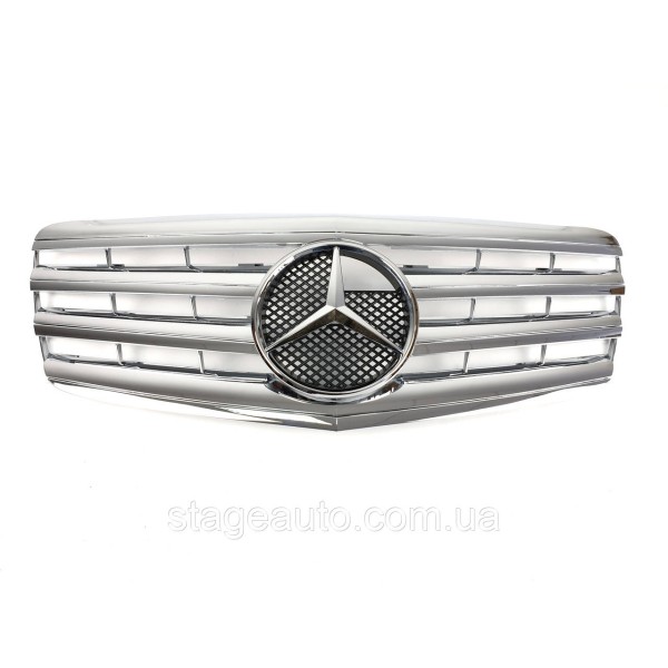 Решетка радиатора на Mercedes E-class W211 2006-2009 год AMG стиль ( Хром )