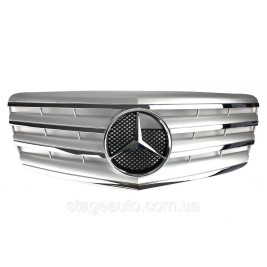 Решетка радиатора на Mercedes E-class W211 2006-2009 год AMG стиль ( Серая с хром вставками )