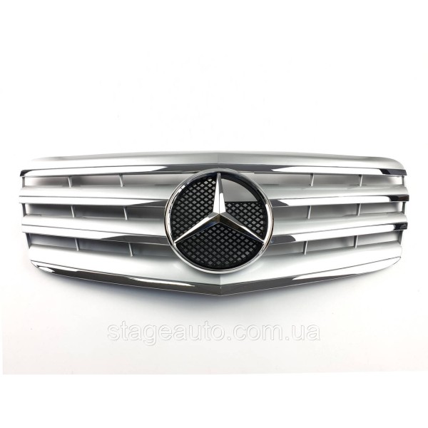 Решетка радиатора на Mercedes E-class W211 2006-2009 год AMG стиль ( Серая с хром вставками )