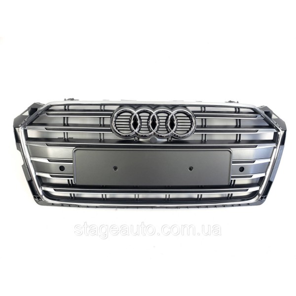 Решетка радиатора в стиле S-Line на Audi A5 F5 2016-2020 год Серая с хромом