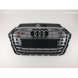 Решетка радиатора в стиле S-Line на Audi A3 8V 2016-2020 год Черная с хромом