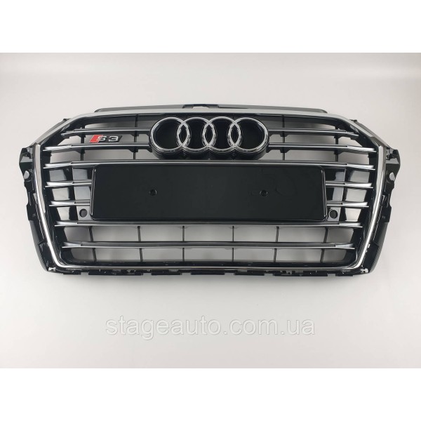 Решетка радиатора в стиле S-Line на Audi A3 8V 2016-2020 год Черная с хромом