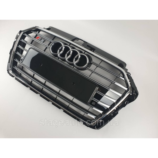 Решетка радиатора в стиле S-Line на Audi A3 8V 2016-2020 год Черная с хромом