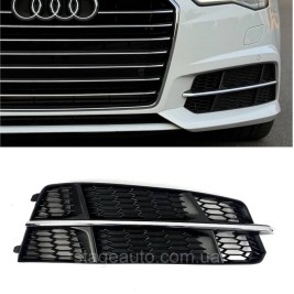 Решетки переднего бампера в стиле S-Line на Audi A6 C7 2014-2018 года Черные с хром вставкой