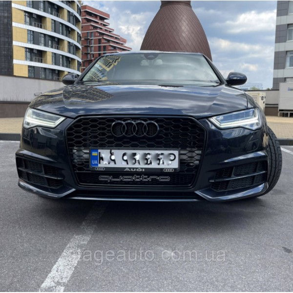 Решетки переднего бампера в стиле S-Line на Audi A6 C7 2014-2018 года Черные