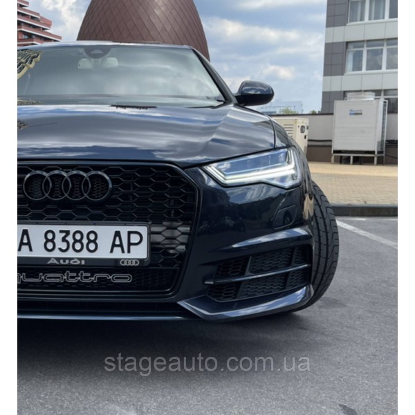 Решетки переднего бампера в стиле S-Line на Audi A6 C7 2014-2018 года Черные