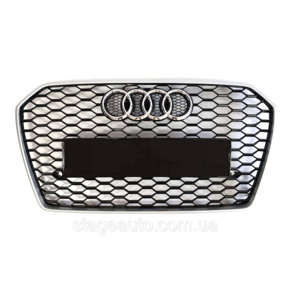 Решетка радиатора в стиле RS на Audi A6 C7 2014-2018 год Черная с серой рамкой