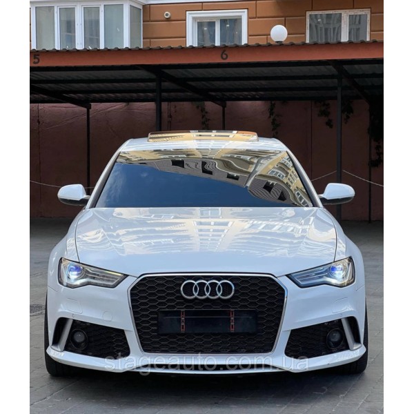 Решетка радиатора в стиле RS на Audi A6 C7 2014-2018 год Черная с серой рамкой
