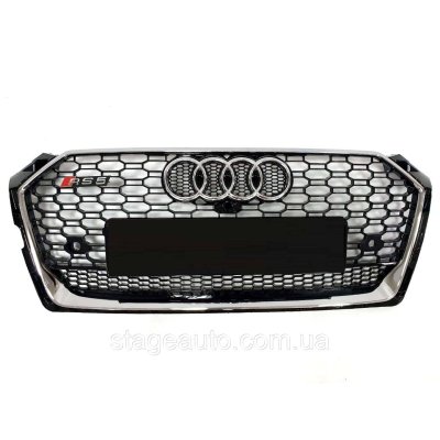 Решітка радіатора в стилі RS на Audi A5 F5 2016-2020 рік Чорна з хром рамкою