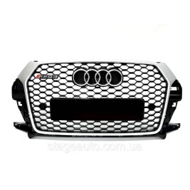 Решетка радиатора в стиле RS на Audi Q3 8U 2014-2018 год Черная с серой рамкой