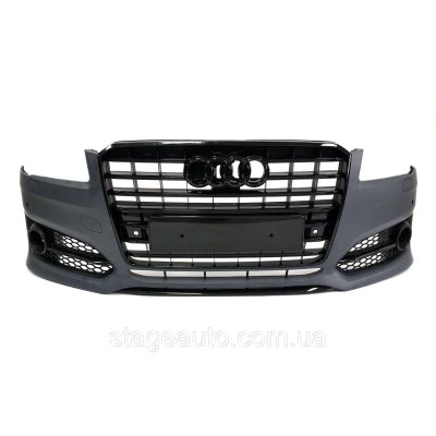 Передний бампер в стиле S-Line на Audi A8 D4 2014-2017 год ( Черный )