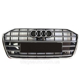 Решетка радиатора в стиле S-Line на Audi A6 C8 2018-2022 год ( Черная с хромом )