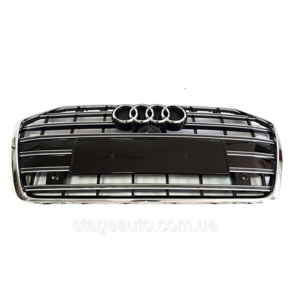 Решетка радиатора в стиле S-Line на Audi A6 C8 2018-2022 год ( Черная с хромом )