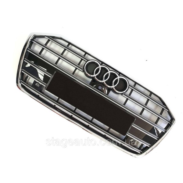 Решетка радиатора в стиле S-Line на Audi A6 C8 2018-2022 год ( Черная с хромом )