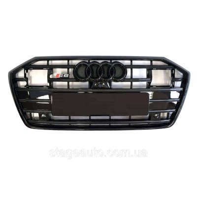 Решітка радіатора в стилі S-Line на Audi A6 C8 2018-2022 рік (Чорна під дистроник)