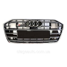 Решетка радиатора в стиле S-Line на Audi A6 C8 2018-2022 год ( Черная с хромом под дистроник )