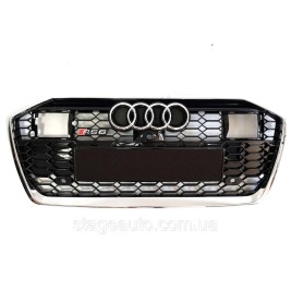 Решетка радиатора в стиле RS на Audi A6 C8 2018-2022 год ( Черная с хромом под дистроник )