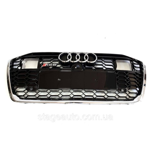 Решетка радиатора в стиле RS на Audi A6 C8 2018-2022 год ( Черная с хромом под дистроник )