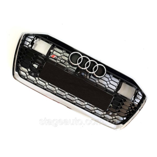Решетка радиатора в стиле RS на Audi A6 C8 2018-2022 год ( Черная с хромом под дистроник )